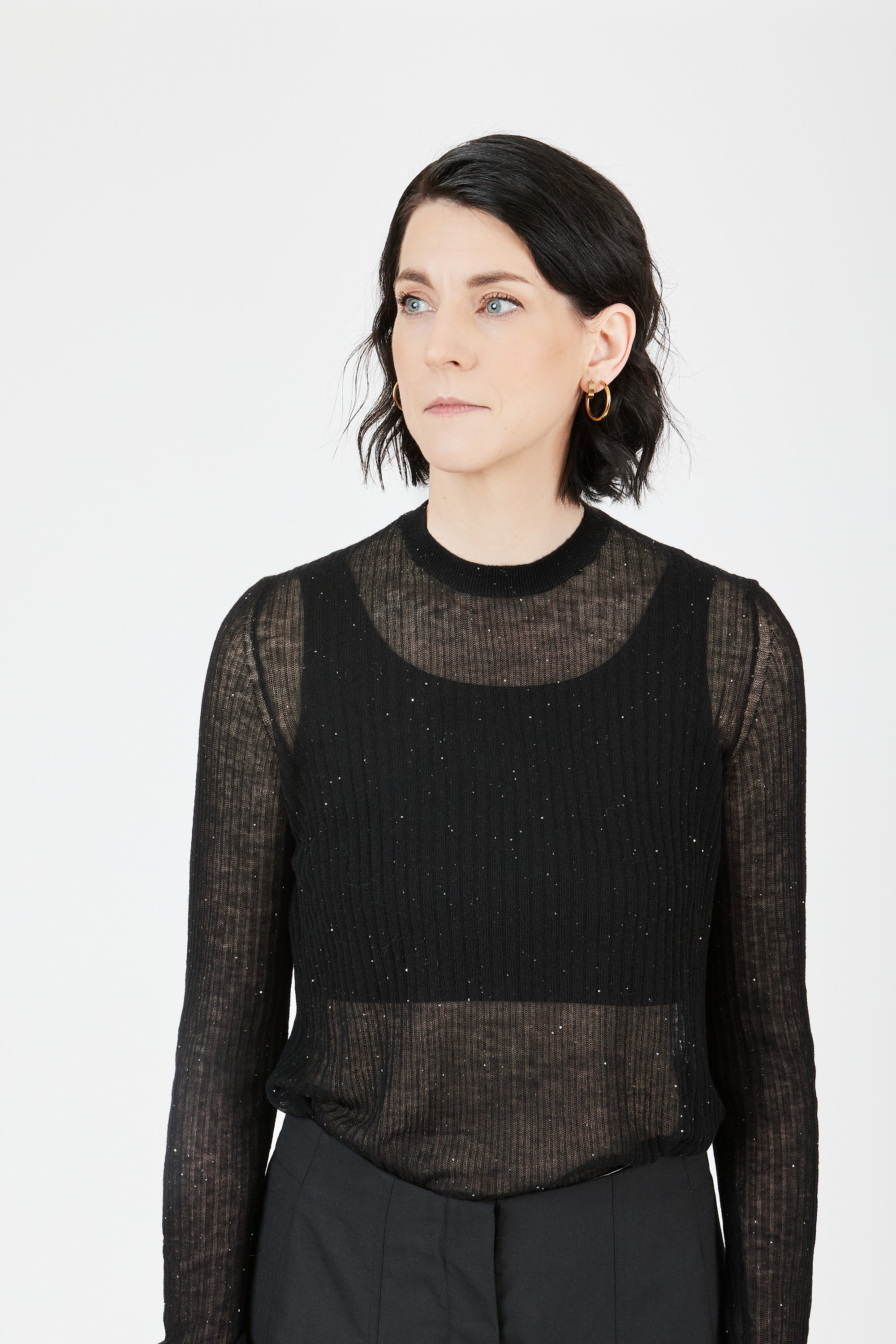 Ultra-light Merino wool ribbed crew neck sweater in Black– sustainable knitwear-Maison Marron et amis