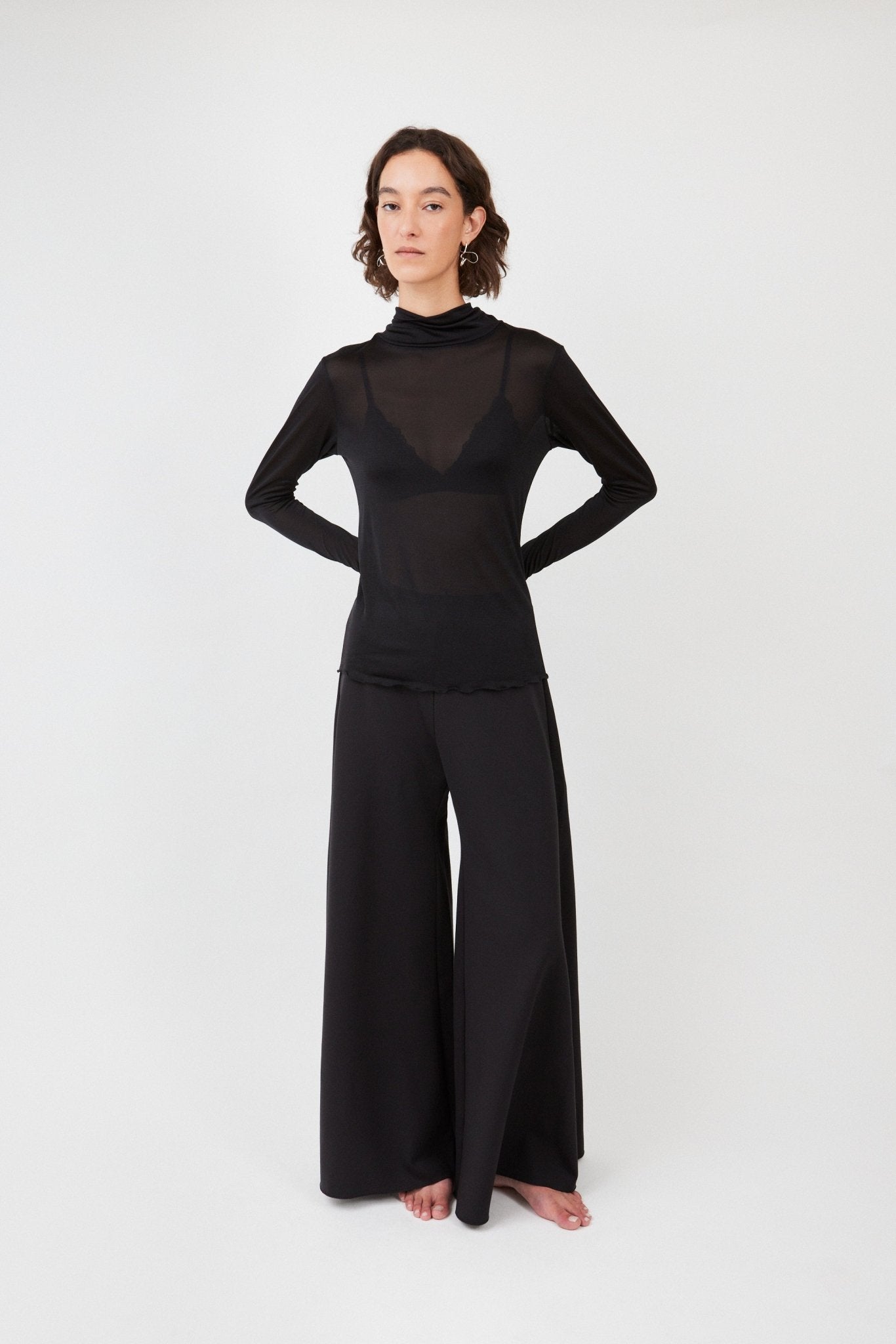 Sheer black turtleneck – 100% silk, sustainable, lightweight design- Maison Marron et amis