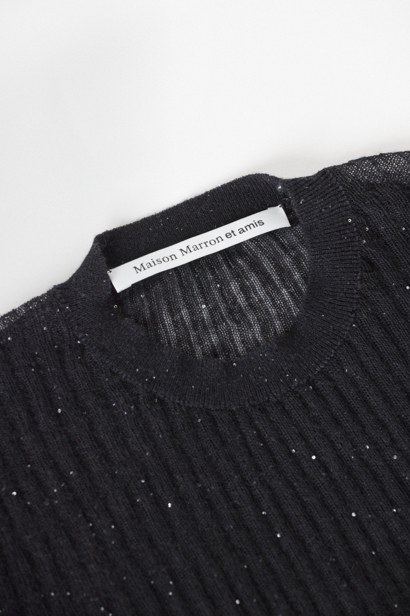 Ultra-light Merino wool ribbed crew neck sweater in Black– sustainable knitwear-Maison Marron et amis
