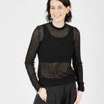 Ultra-light Merino wool ribbed crew neck sweater in Black– sustainable knitwear-Maison Marron et amis