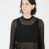 Ultra-light Merino wool ribbed crew neck sweater in Black– sustainable knitwear-Maison Marron et amis