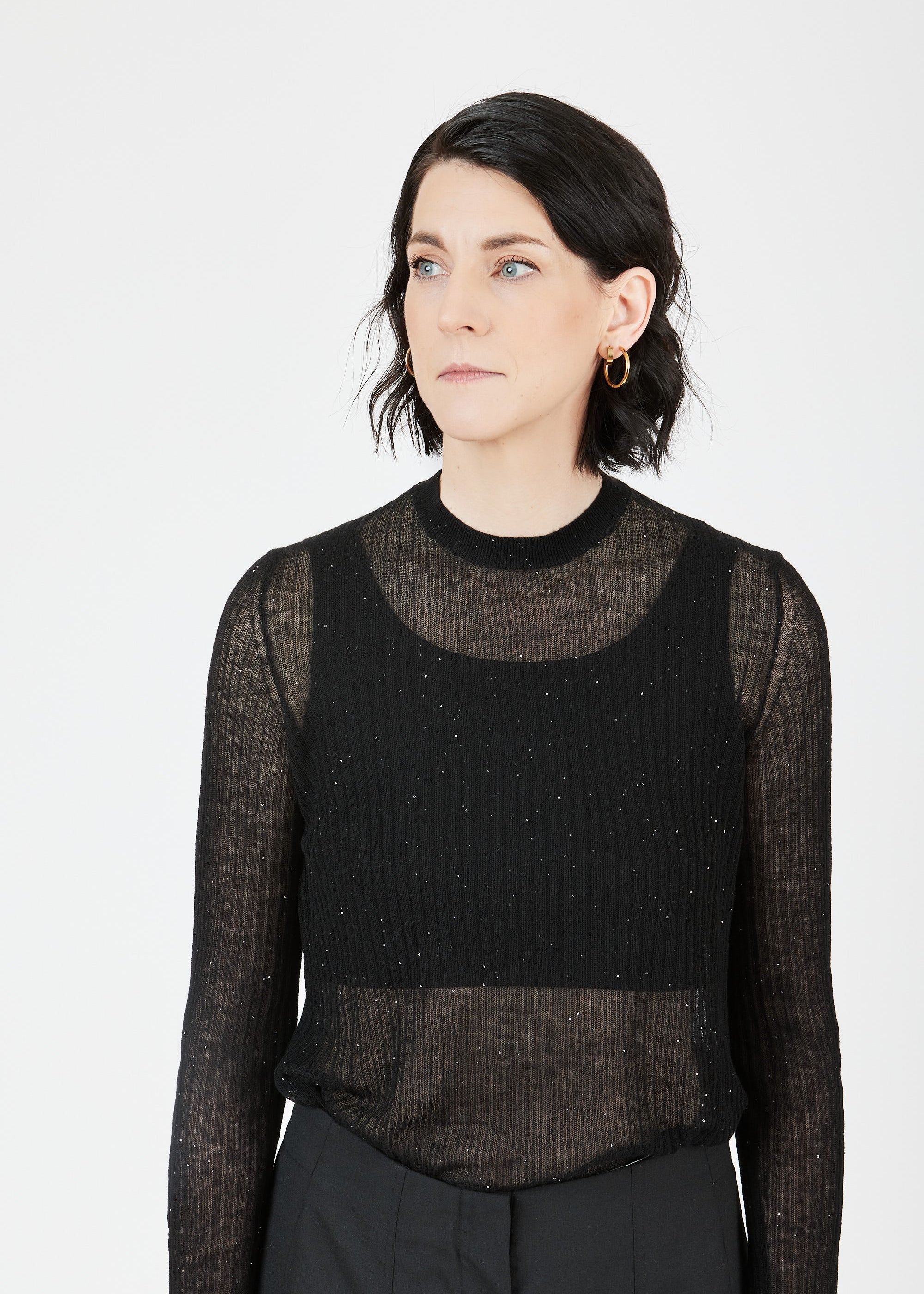 Ultra-light Merino wool ribbed crew neck sweater in Black– sustainable knitwear-Maison Marron et amis
