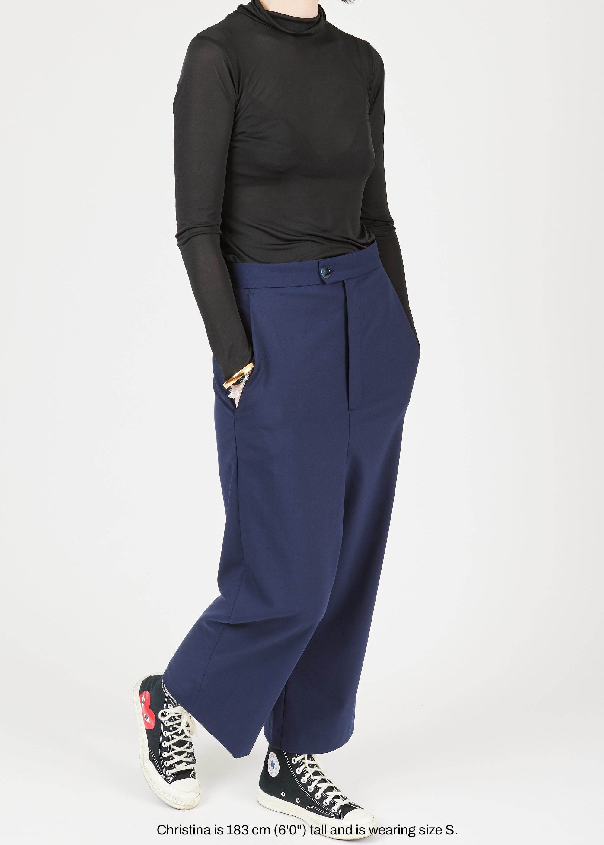 Low Crotch Trousers Navy — relaxed drop construction, with pockets — Maison Marron et amis