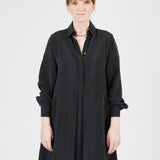 Midi Shirt Dress Lightweight Black — hidden button placket, with pockets — Maison Marron et amis