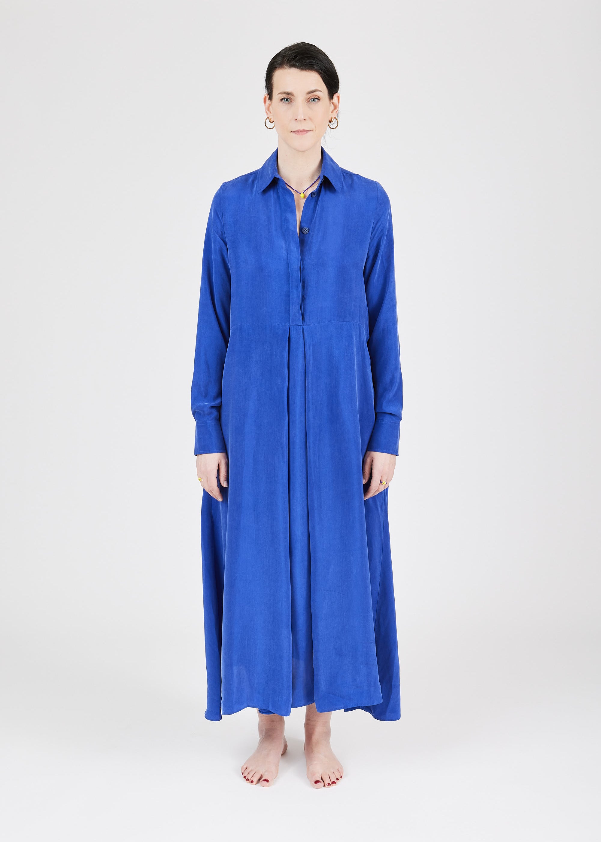 Midi Shirt Dress Lightweight Ultramarine — 100% Cupro, three ways to wear — Maison Marron et amis