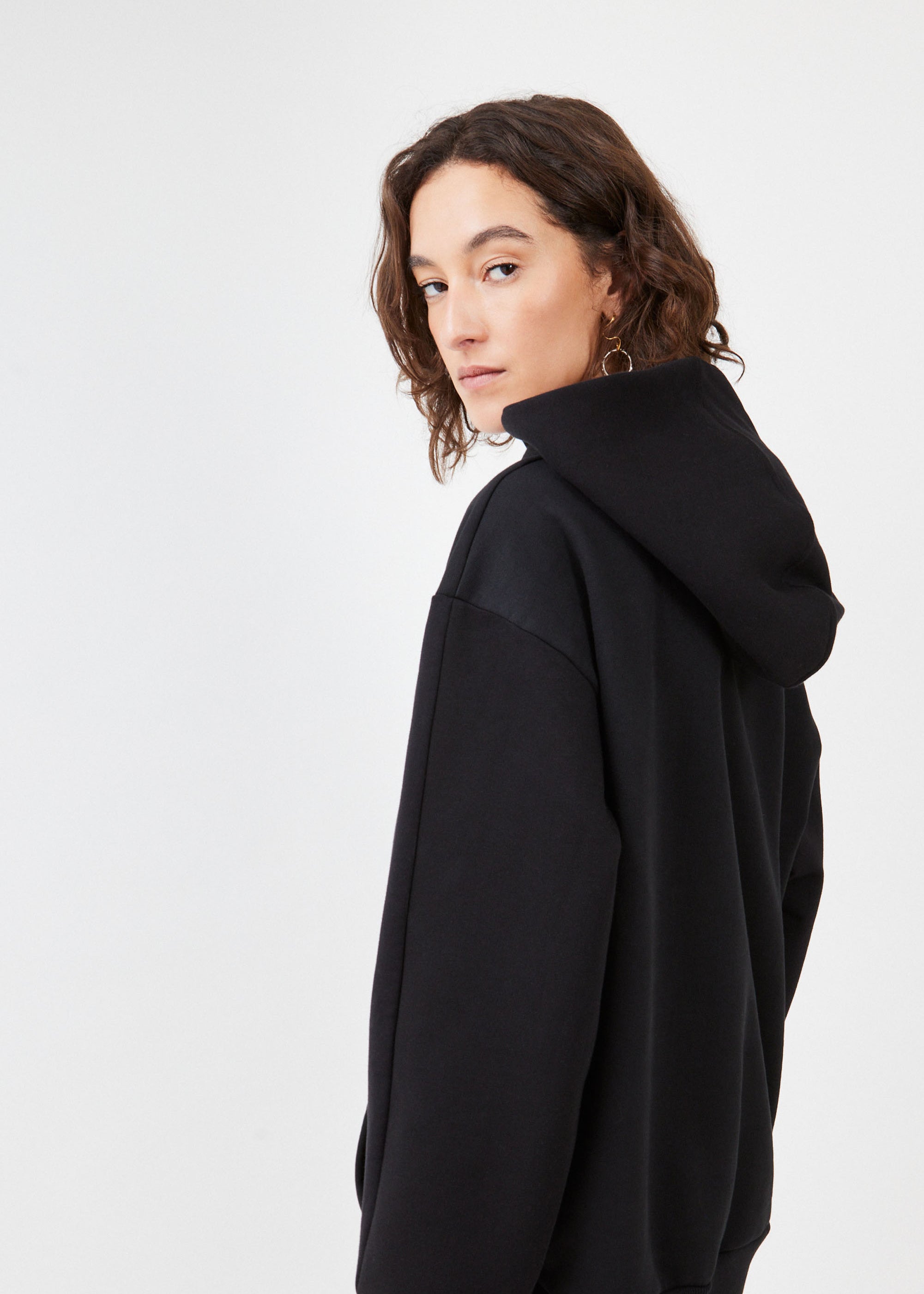 Zero Waste Hoodie Black — upcycled fabric, architectural cut — Maison Marron et amis