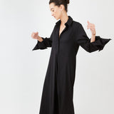 Black midi shirt dress with collar and hidden button placket, side view - Maison Marron et amis