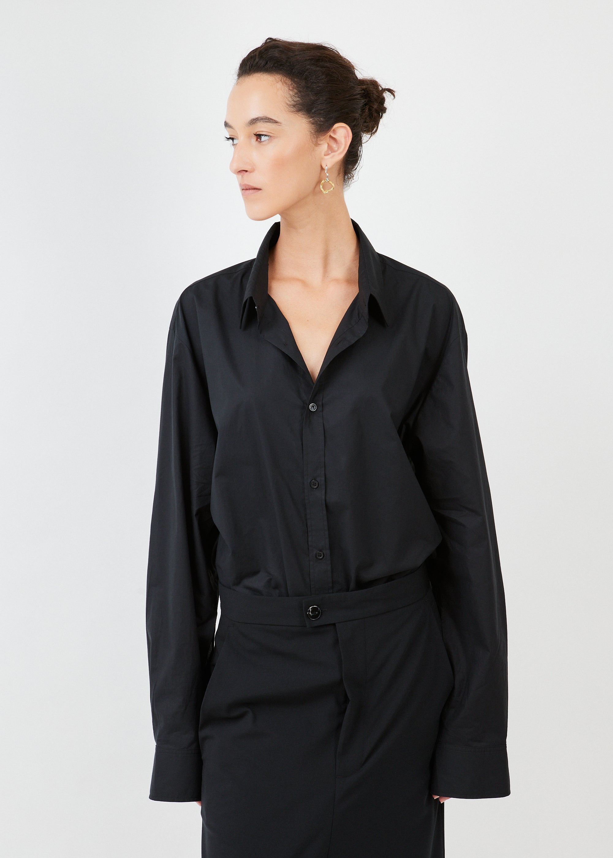 Triangle Shirt Cotton Poplin Black — oversized, three ways to wear — Maison Marron et amis