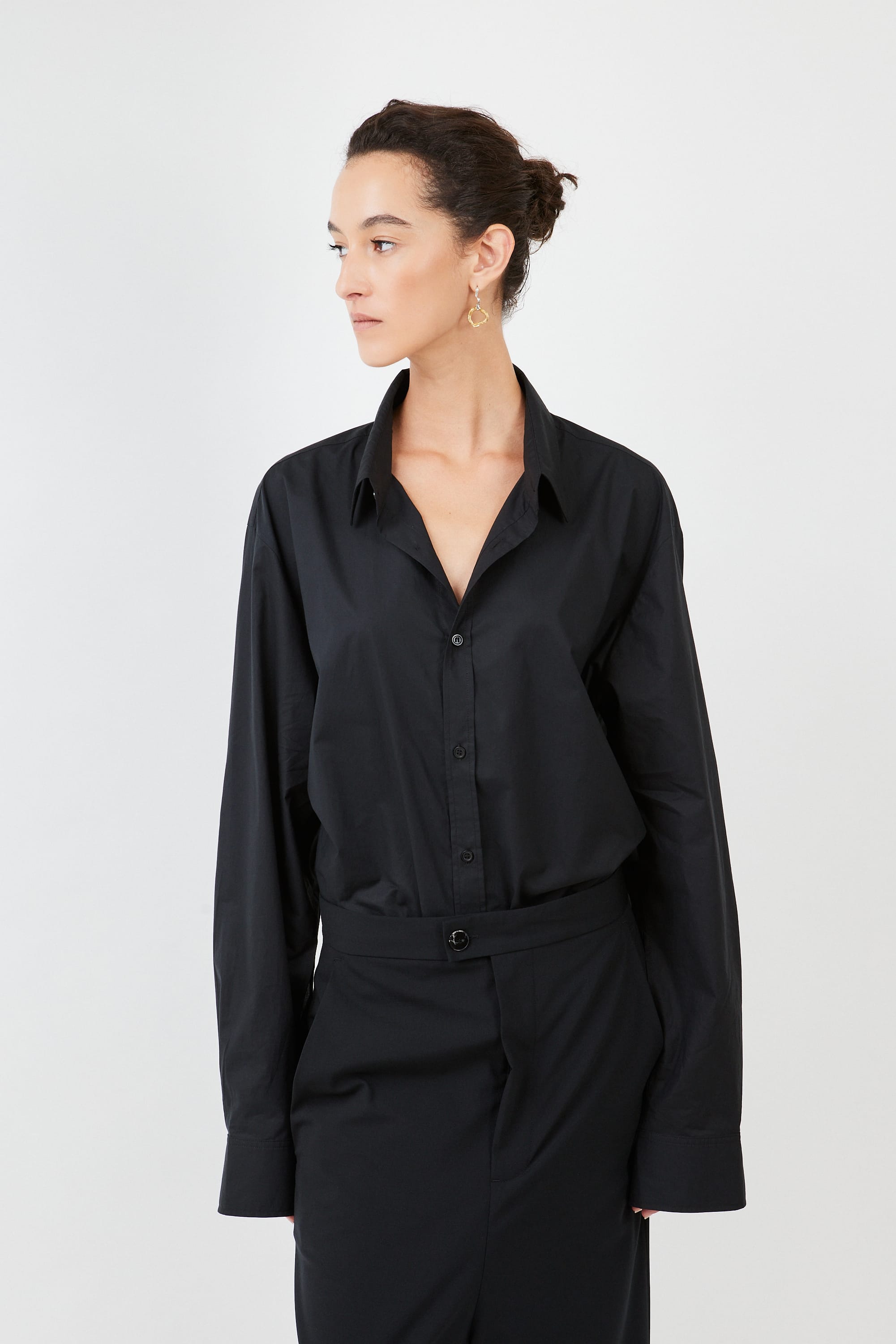 Triangle Shirt Cotton Poplin Black — oversized, three ways to wear — Maison Marron et amis