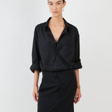 Triangle Shirt Cotton Poplin Black — extended sleeves, signature cuff — Maison Marron et amis