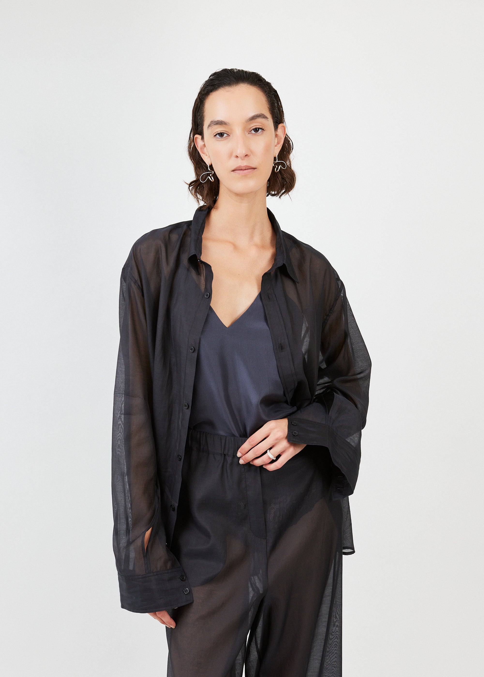 Triangle Shirt Silk Cotton Black — Italian silk-cotton blend, softly transparent — Maison Marron et amis