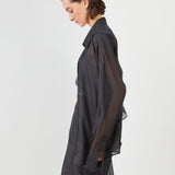 Triangle Shirt Silk Cotton Black — fabric detail, silk-cotton blend — Maison Marron et amis