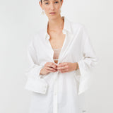Triangle Shirt Cotton Poplin White — extended sleeves, signature cuff — Maison Marron et amis