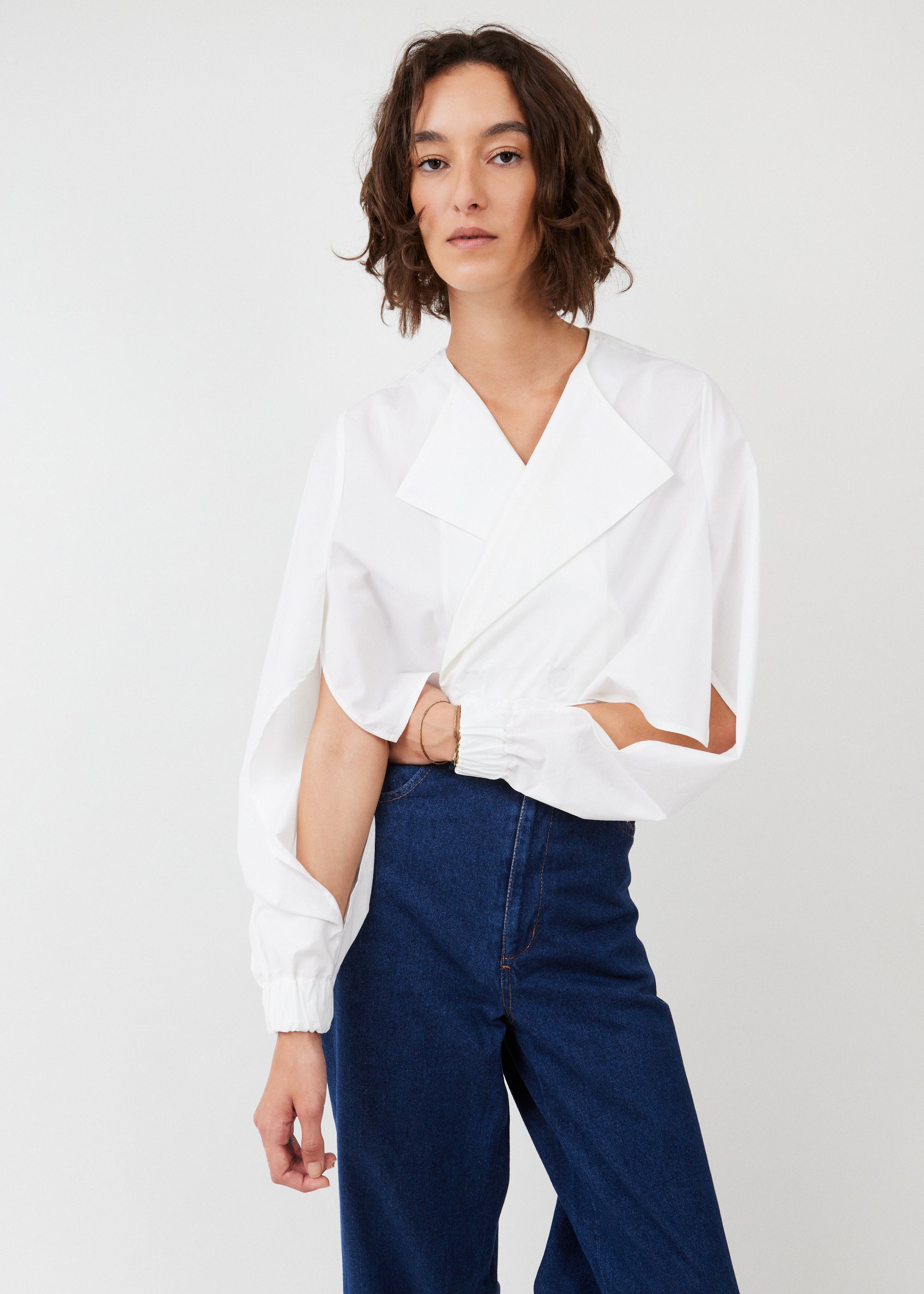 Shirt Cape open Construction White — Italian cotton poplin, open side seams — Maison Marron et amis