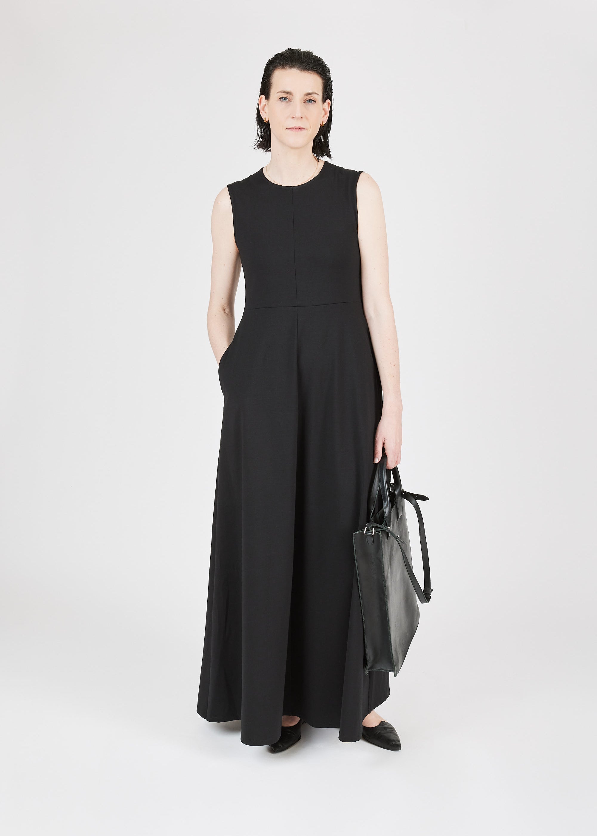The Long Dress Interlock Black — simple cut, full length — Maison Marron et amis