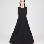 The Long Dress Interlock Black — side view, relaxed drape — Maison Marron et amis