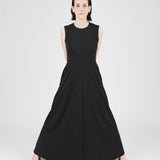 The Long Dress Interlock Black — side view, relaxed drape — Maison Marron et amis