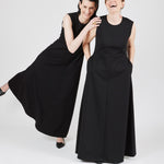 The Long Dress Interlock Black — floor-length with pockets — Maison Marron et amis