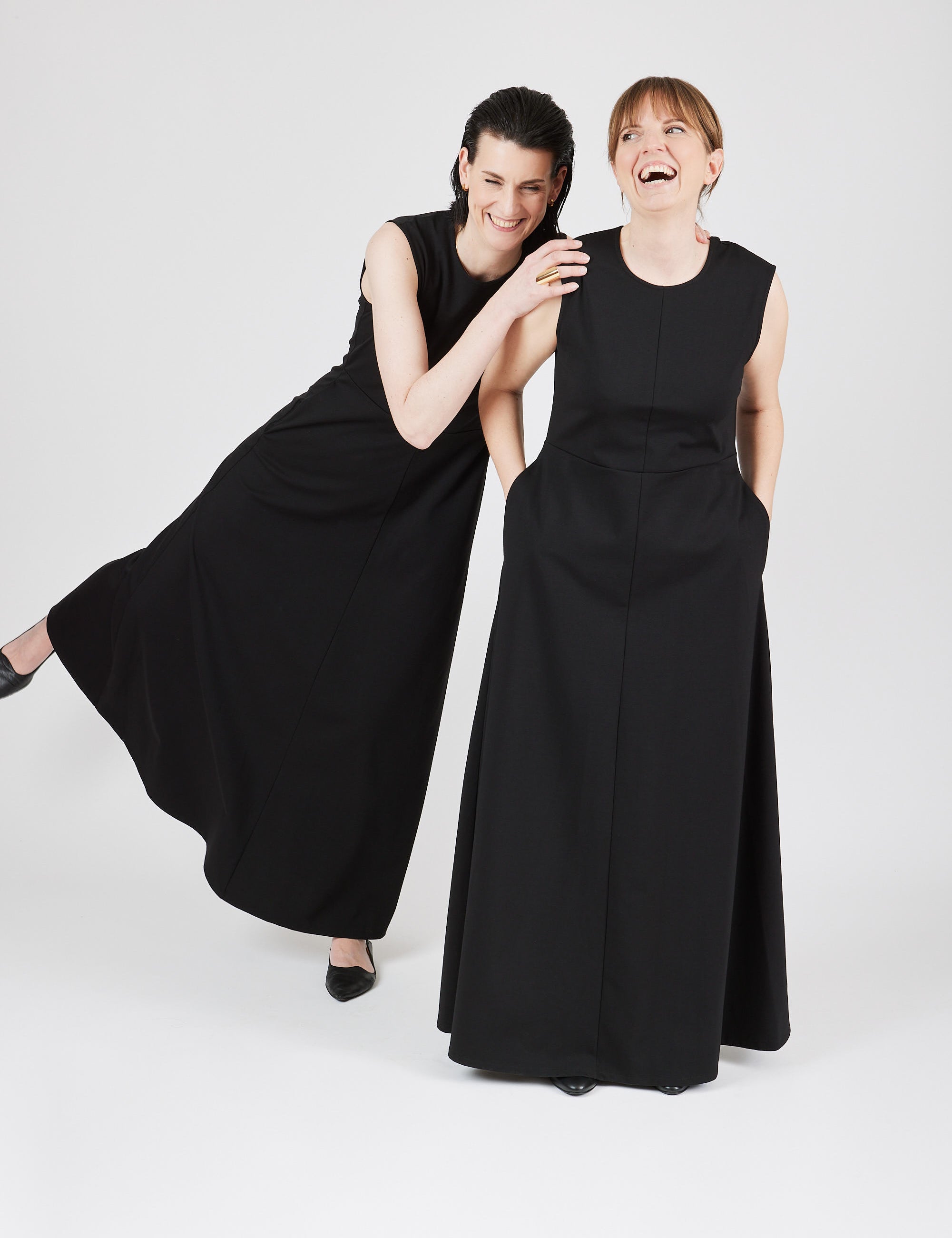 The Long Dress Interlock Black — floor-length with pockets — Maison Marron et amis