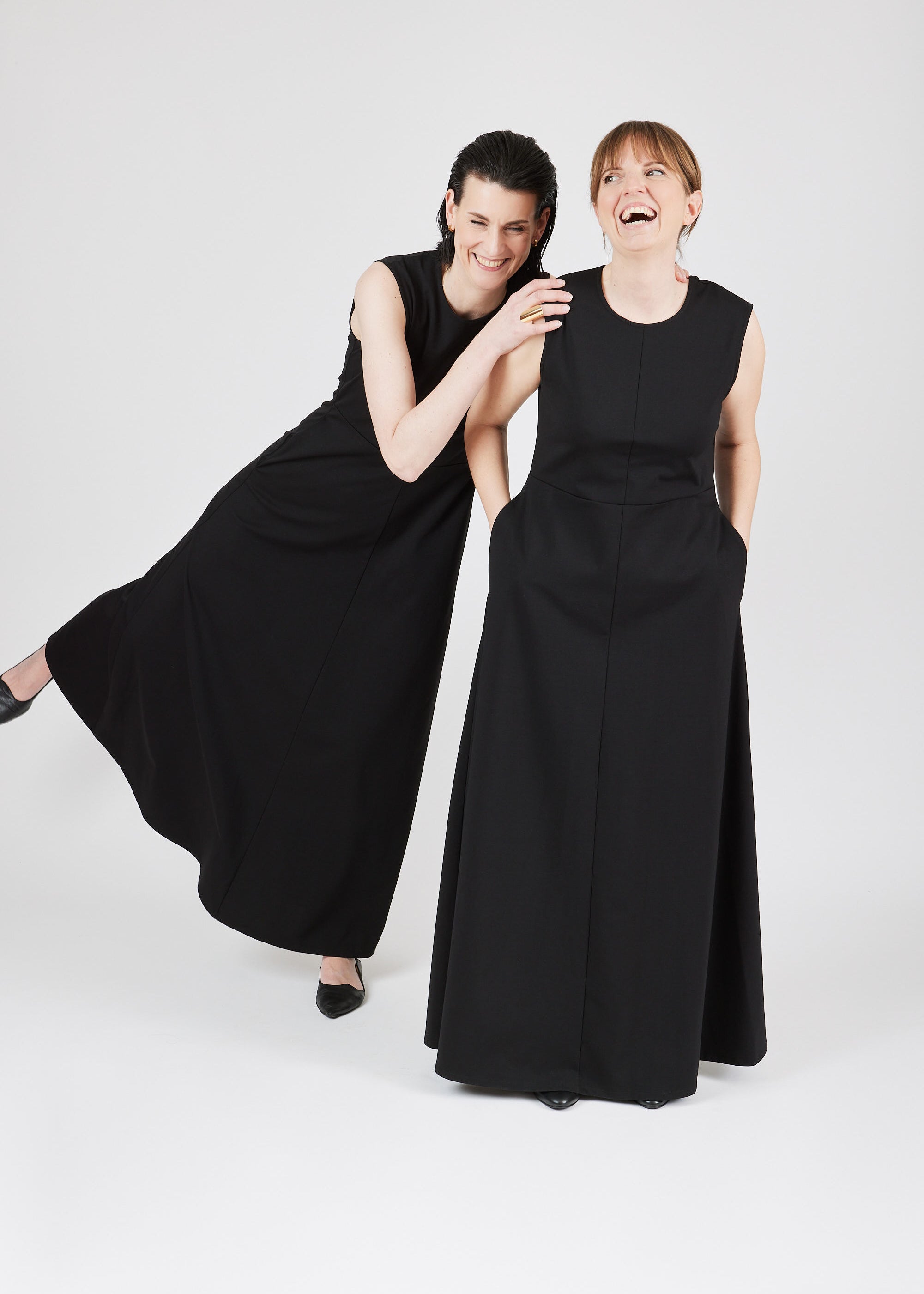 The Long Dress Interlock Black — floor-length with pockets — Maison Marron et amis