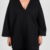 Cocoon Sweatshirt in black, front view with the deep V-neck - Maison Marron et amis