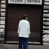 Cocoon Sweatshirt in off-white, back view worn with jeans - Maison Marron et amis