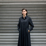 Full-Length Shirt Dress in black with hands in the side pockets - Maison Marron et amis