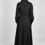 Full-Length Shirt Dress in black, back view with gathered waist - Maison Marron et amis