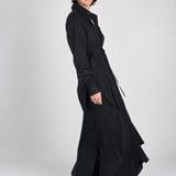 Full-Length Shirt Dress in black, side view with the skirt in movement - Maison Marron et amis