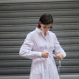 Full-Length Shirt Dress in white, tying the waist ties - Maison Marron et amis