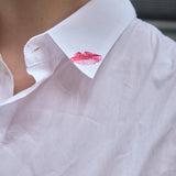 Full-Length Shirt Dress in white, collar detail with the red lips print - Maison Marron et amis