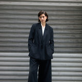 Open Side Blazer in black, belted at the waist over wide trousers - Maison Marron et amis