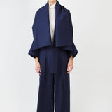 Reversible hybrid suit jacket for women in black with oversized fit and kimono-inspired sleeves, crafted from premium wool blend- Navy - Maison Marron et amis