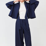 Off-White Sheer Turtleneck made from 100% Organic Cotton -Reversible hybrid suit jacket for women in black with oversized fit and kimono-inspired sleeves, crafted from premium wool blend- Navy - Maison Marron et amis