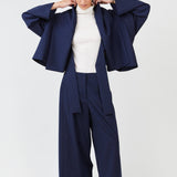 Off-White Sheer Turtleneck made from 100% Organic Cotton -Reversible hybrid suit jacket for women in black with oversized fit and kimono-inspired sleeves, crafted from premium wool blend- Navy - Maison Marron et amis