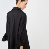 Model wearing midi shirt dress with elegant drape and modern fit | Black - Maison Marron et amis