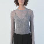 Ultra-light Merino wool ribbed crew neck sweater in Grey Melange with subtle sequins - Maison Marron et amis