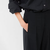 Wide-Leg Wool Blend Suit Pants in Black – Tailored Fit with Half Waistband- Maison Marron et amis
