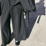 Minimalist Black Suit Pants with Front Pleats & Elegant Silhouette- Maison Marron et amis