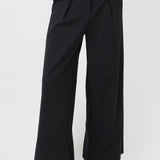 Wide-Leg Wool Blend Suit Pants in Black – Tailored Fit with Half Waistband- Maison Marron et amis