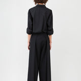 Wide-Leg Wool Blend Suit Pants in Black – Tailored Fit with Half Waistband- Maison Marron et amis