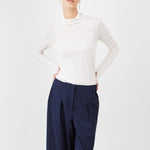 Off-White Sheer Turtleneck made from 100% Organic Cotton- Suit Pants Half Waistband | Navy - Maison Marron et amis