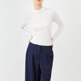 Off-White Sheer Turtleneck made from 100% Organic Cotton- Suit Pants Half Waistband | Navy - Maison Marron et amis