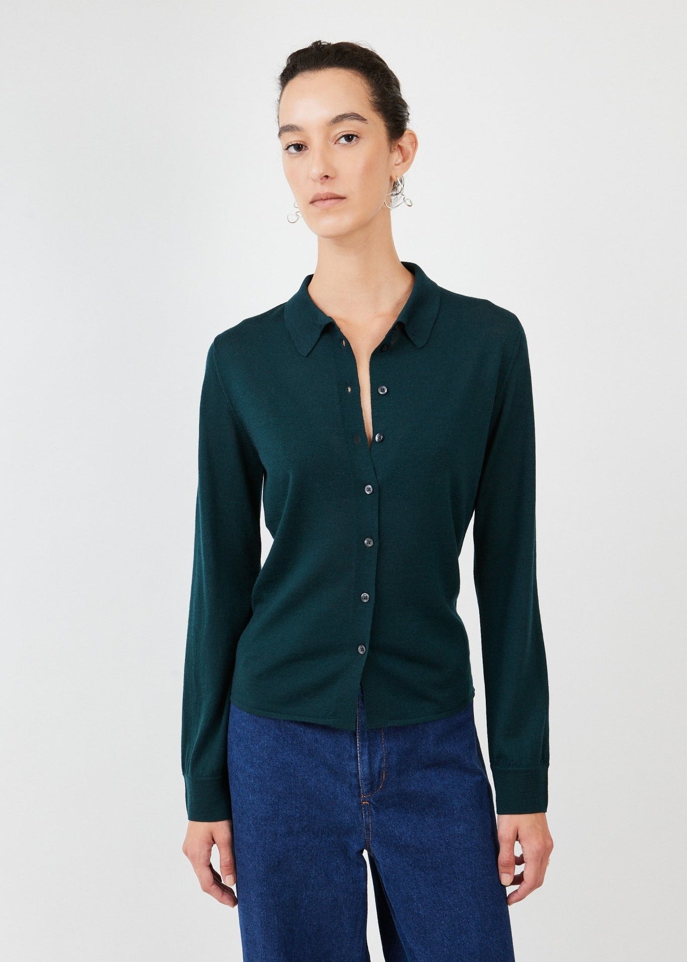 Super Fine Knitted Blouse  lightweight merino wool elegance Dark Green - Maison Marron et amis