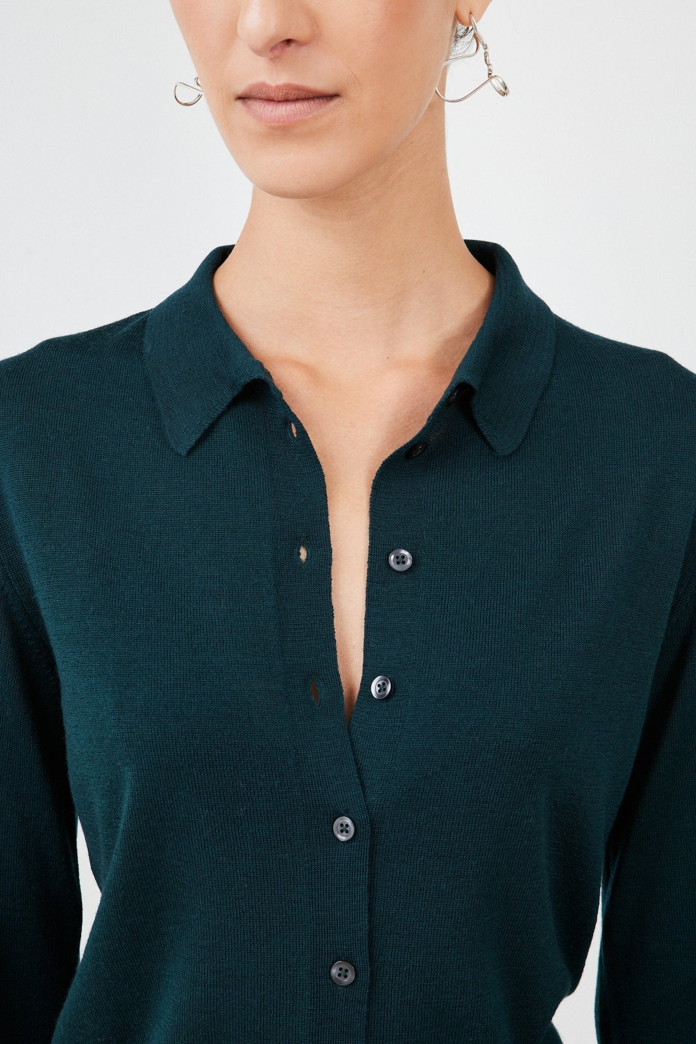 Super Fine Knitted Blouse  lightweight merino wool elegance Dark Green - Maison Marron et amis
