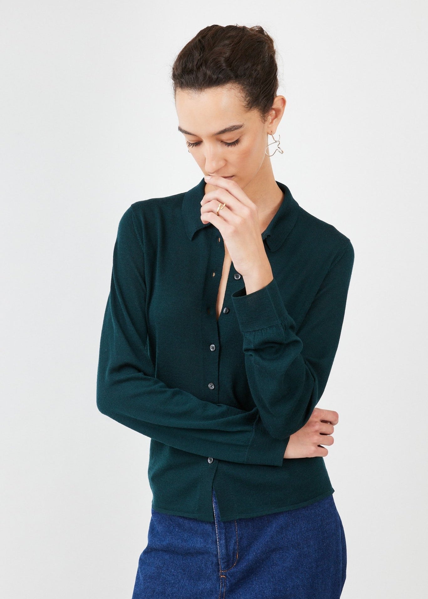 Super Fine Knitted Blouse  lightweight merino wool elegance Dark Green - Maison Marron et amis
