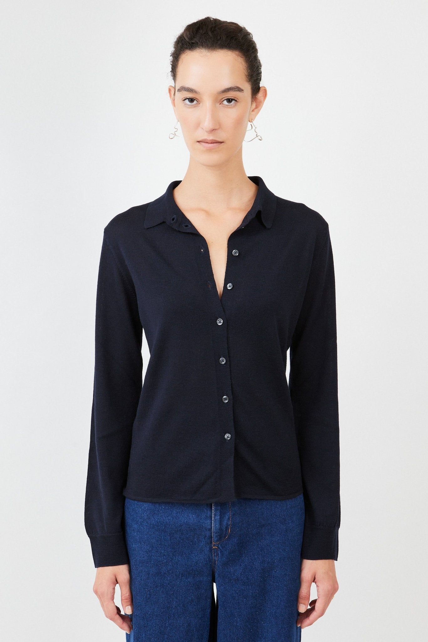 Super Fine Knitted Dress Shirt | Navy - Maison Marron et amis