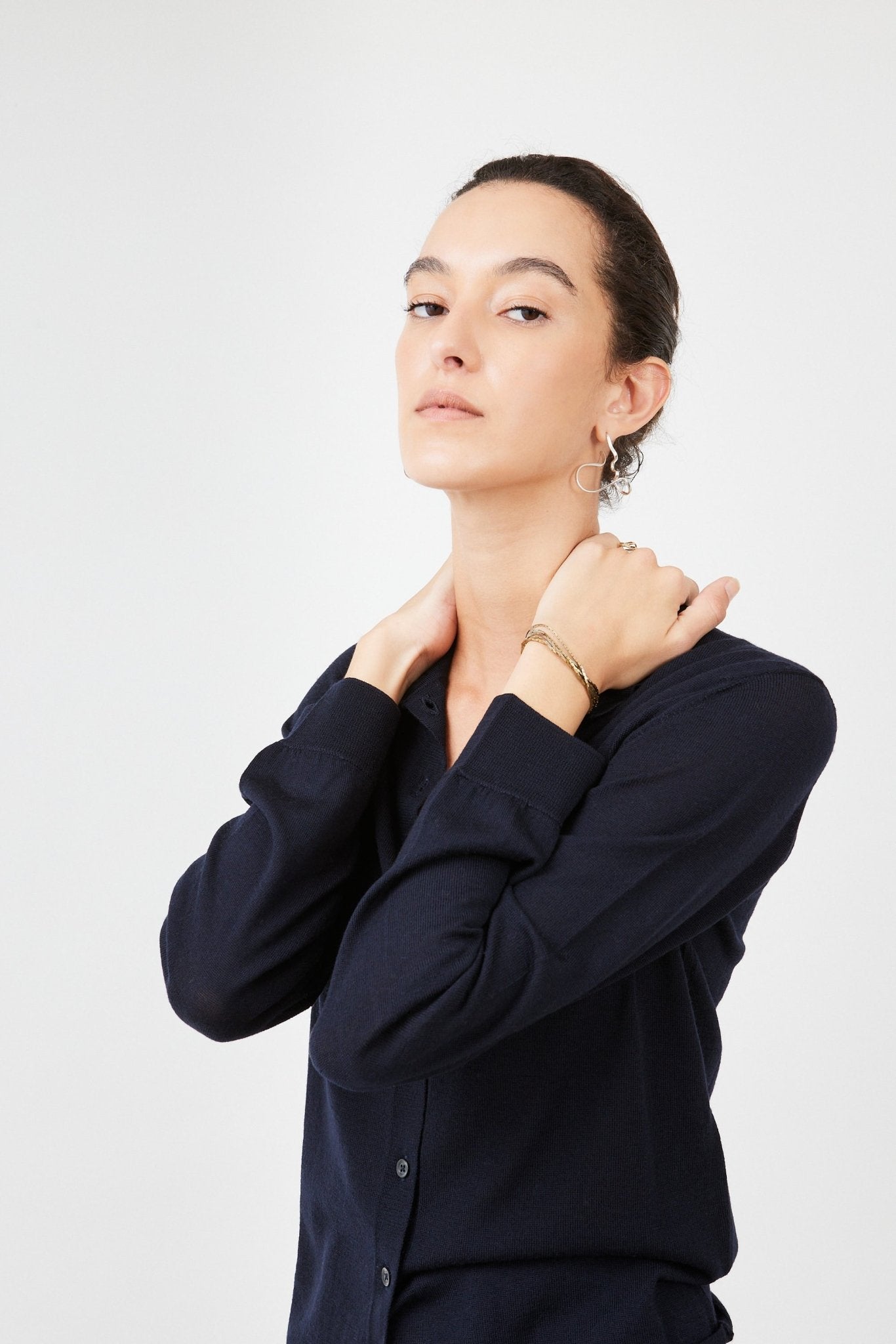 Super Fine Knitted Dress Shirt | Navy - Maison Marron et amis