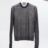 Ultra-light Merino wool ribbed crew neck sweater in Black– sustainable knitwear-Maison Marron et amis