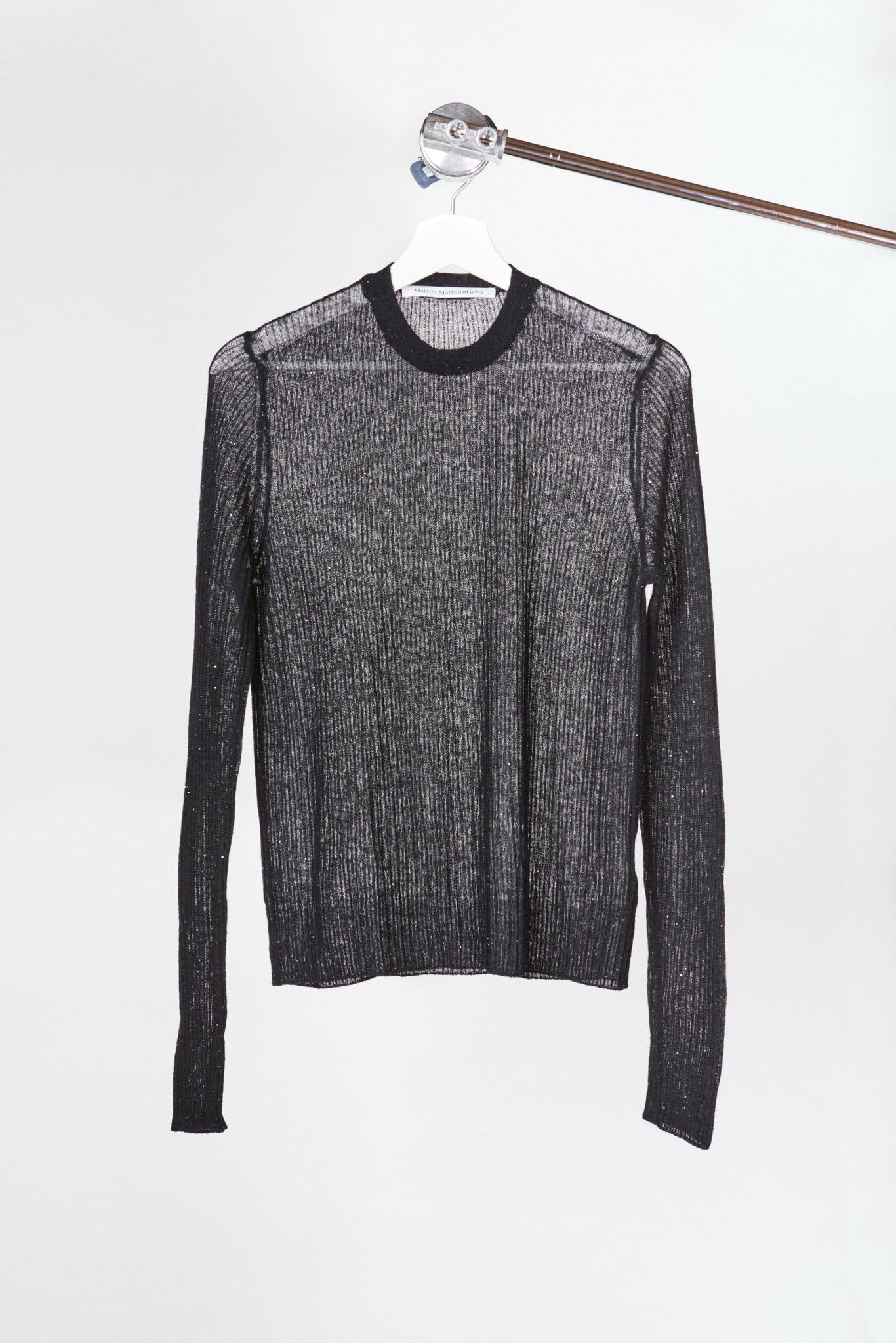 Ultra-light Merino wool ribbed crew neck sweater in Black– sustainable knitwear-Maison Marron et amis